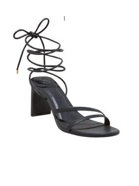 A New Day Marcia Lace Up Block Heel Sandals Black Strappy Wrap Heels